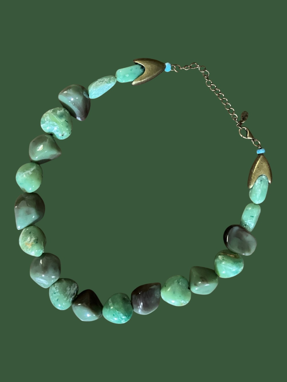 Chunky Green Nugget Look Necklace Adjustable Boho Statement Fashion Jewelry